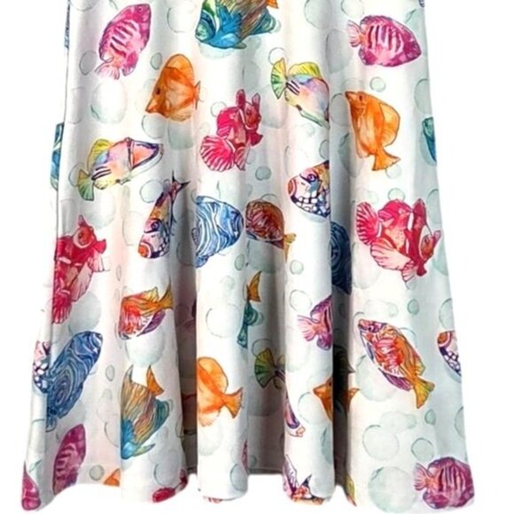 COW COW Girl's White Ocean Fish Beach Print Short Sleeve Skater Dress Size Small - Picture 2 of 6